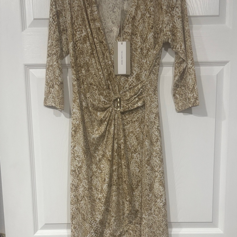 Tommy Bahama Tan Patterned Long Sleeve Dress